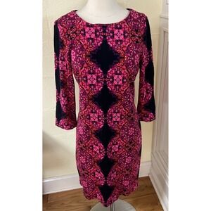 Just Taylor Pink Black Geometric ¾ Sleeve Casual Dress Women's Size 8